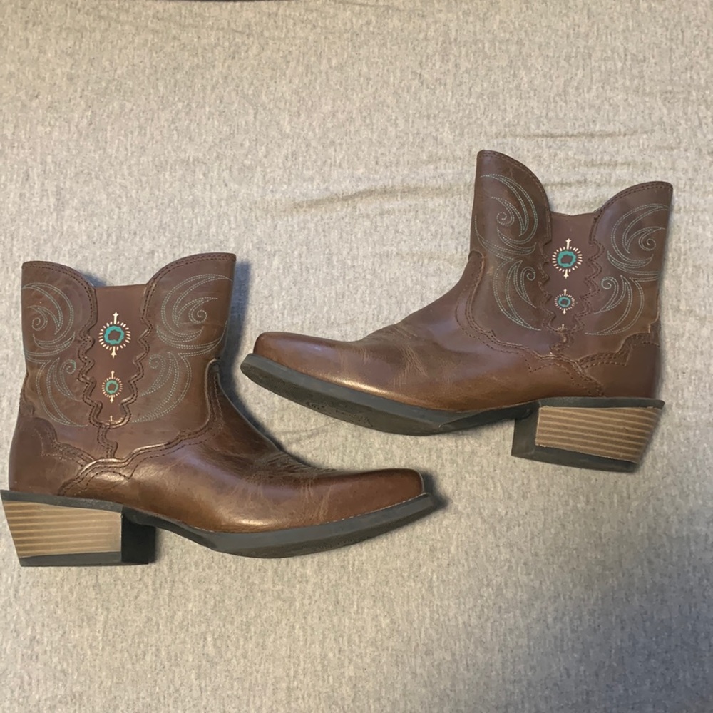 Justin Boots (Ankle Height) Brown with Teal